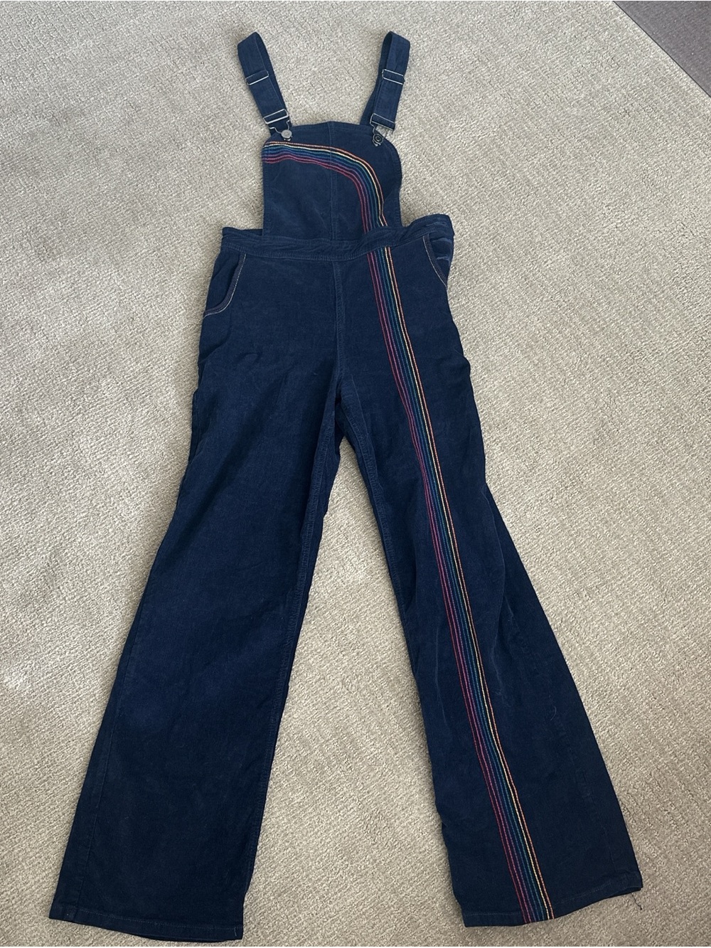 ModCloth Blue Overalls with Rainbow Detail
